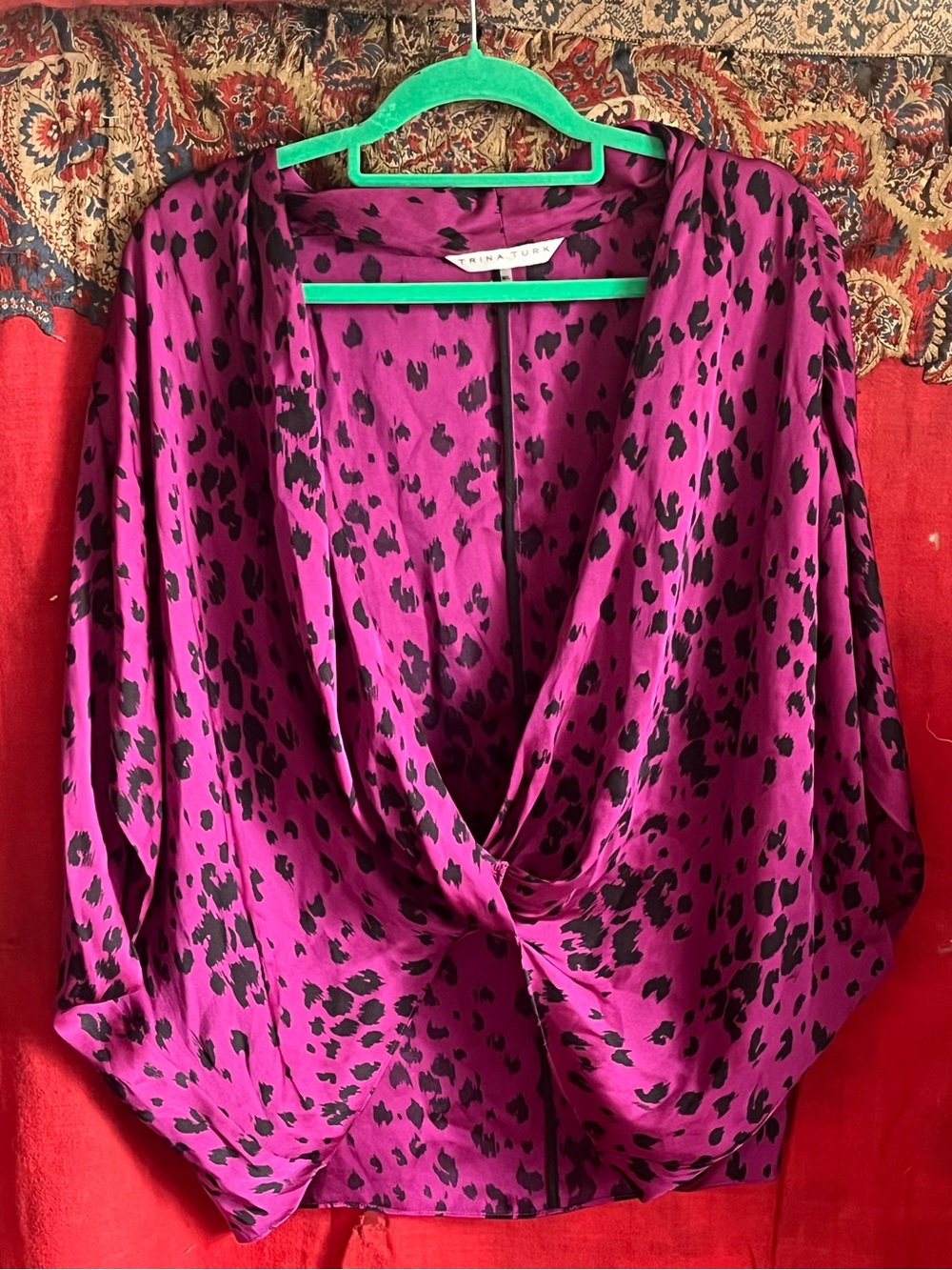 Trina Turk Magenta Cheetah Print Wrap Top or Beach Coverup